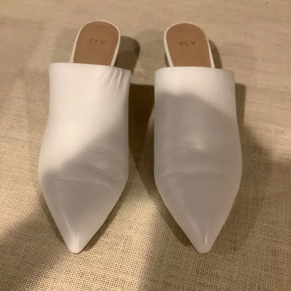 Woman Size 11 Pour La Victoire White Slides with Chrome Ball Heels - Picture 4 of 5